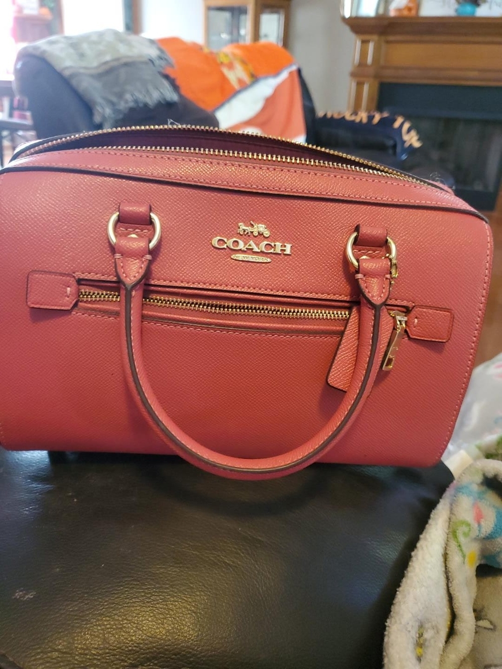 Coach Pebbled Leather Satchel in Coral